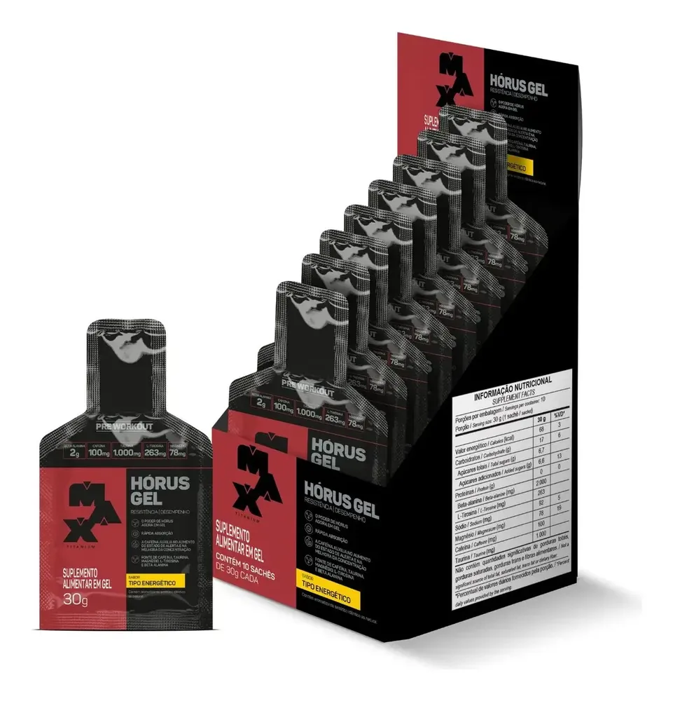 Horus Gel 10 Sachês 30g Pré Treino Workout 300g Max Titanium Sabor Energético
